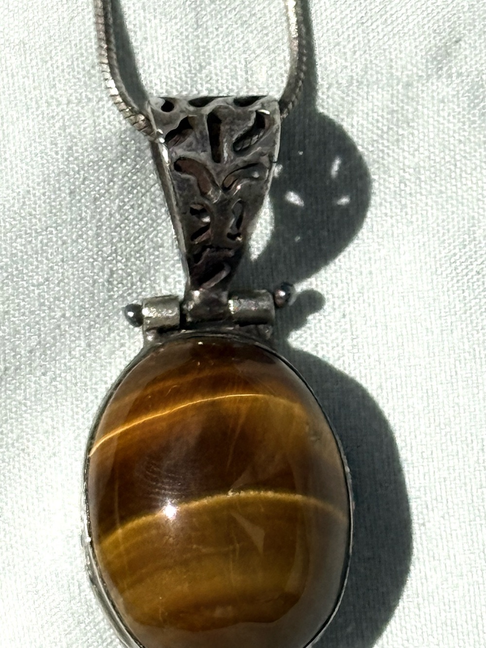 Tiger's Eye Oval Pendant set in Sterling with Sterling Chain